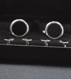 Silver with Black Cufflinks & Studs Set