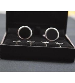 Silver with Black Cufflinks & Studs Set