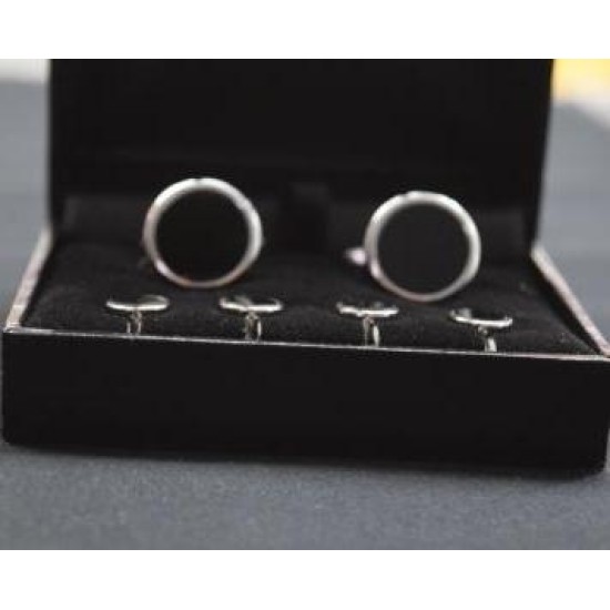 Silver with Black Cufflinks & Studs Set