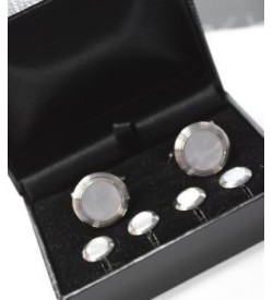 Silver with White Cufflinks & Studs