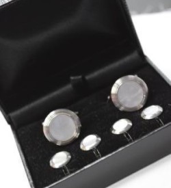 Silver with White Cufflinks & Studs