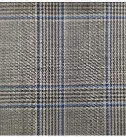 180's Wool & Cashmere - Medium Grey w/ Blue Check