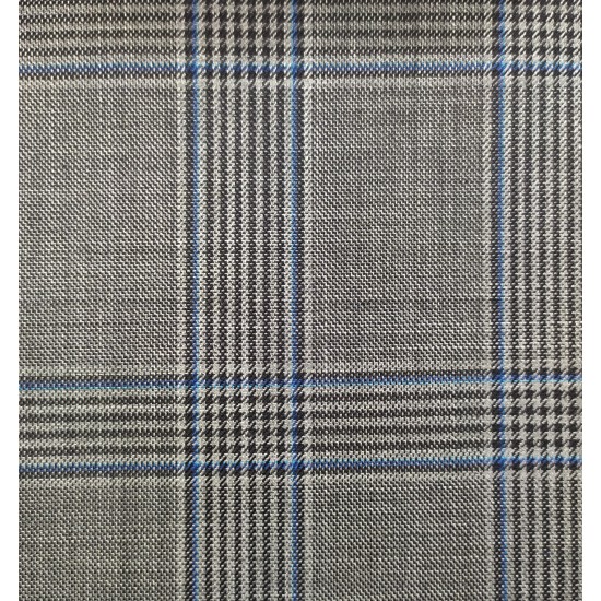 180's Wool & Cashmere - Medium Grey w/ Blue Check