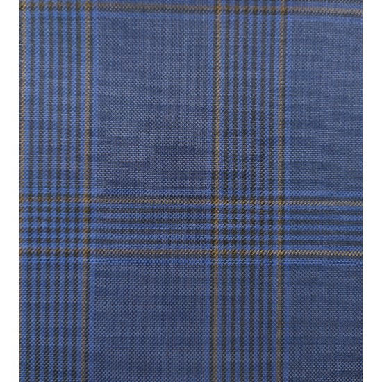 180's Wool & Cashmere - Medium Blue w/Brown Check