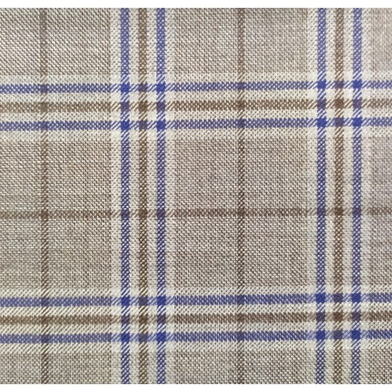 150's Wool & Cashmere - Light Grey w/ Blue Check